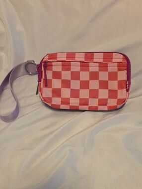 Pink Checker Mini Wristlet Crossbody Bag with Lavender Strap